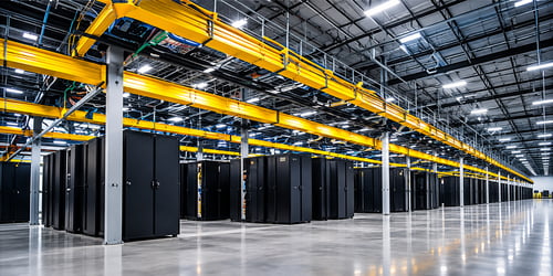 Industrial Data Center with Yellow Cable Trays